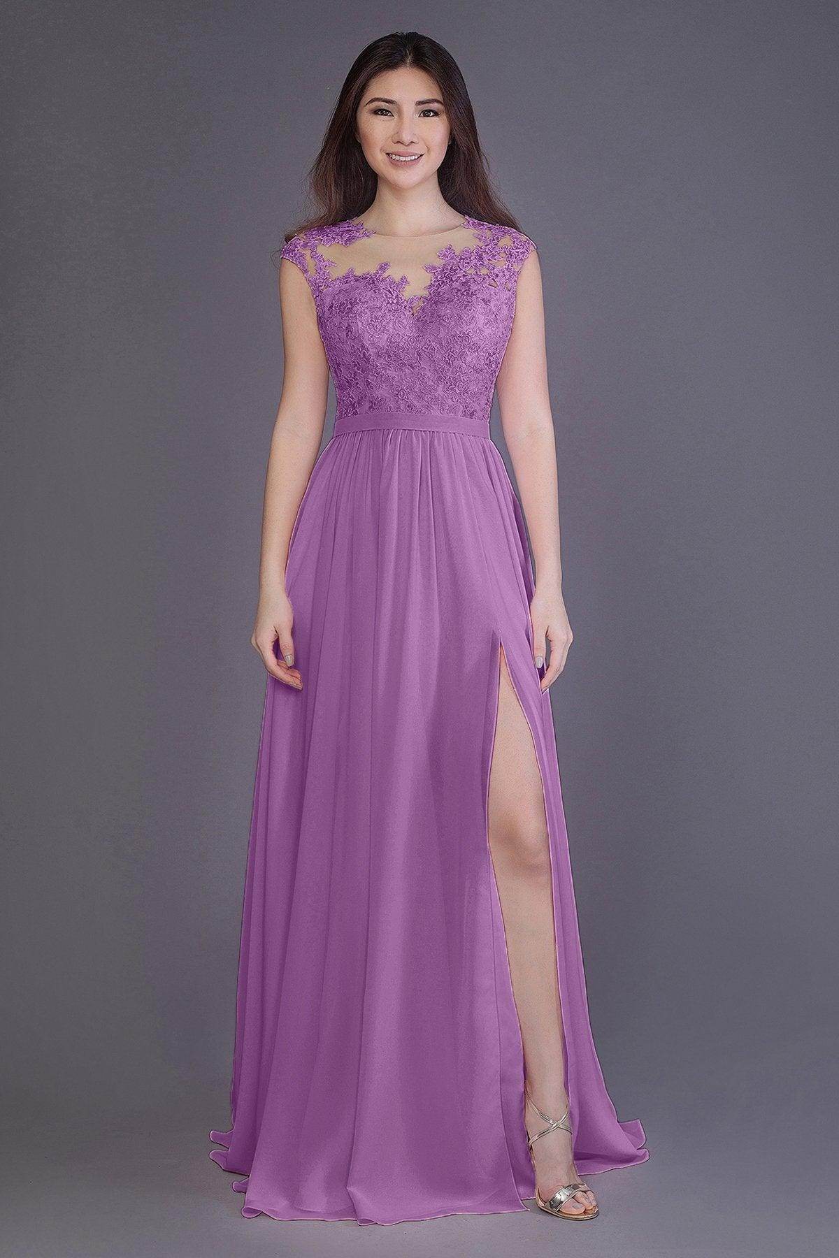 Sheath Floor Length Chiffon and Lace Bridesmaid Dress PR3554PS - COCOMELODY